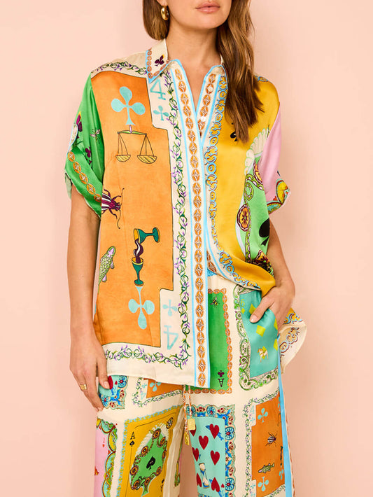 Conjunto de pantalones de pierna ancha con bolsillos y cintura elástica con estampado único de verano divertido