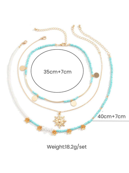3 piezas collar con cuentas y perla artificial floral y sol