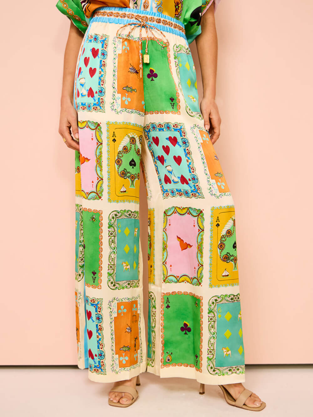 Conjunto de pantalones de pierna ancha con bolsillos y cintura elástica con estampado único de verano divertido