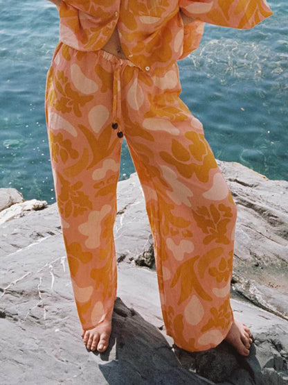 Conjunto de pantalones sueltos con estampado navideño étnico único