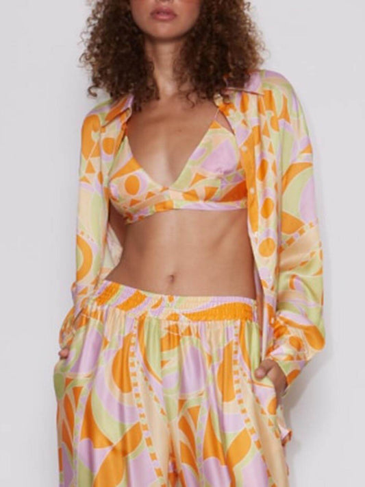 Conjunto de pantalones con bolsillo elástico y cintura suelta con estampado clásico