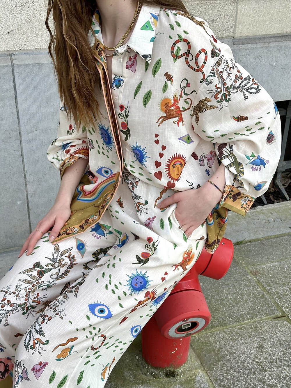 Características Conjunto De Pantalones Con Cintura Elástica Suelta Y Estampado Étnico