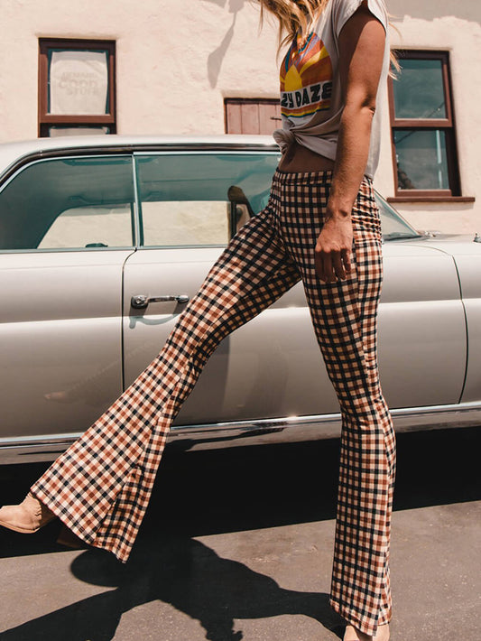 Pantalones con corte tipo bota a cuadros informales y versátiles