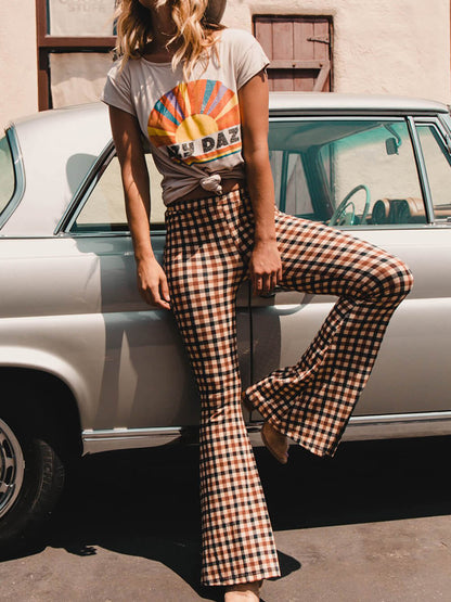 Pantalones con corte tipo bota a cuadros informales y versátiles