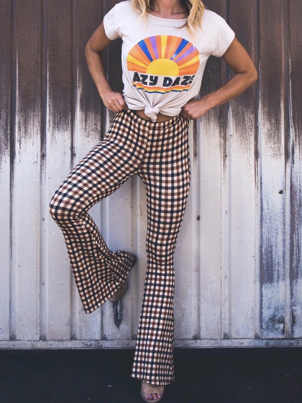 Pantalones con corte tipo bota a cuadros informales y versátiles