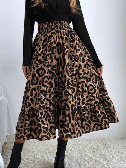Falda sexy de cintura alta con estampado de leopardo
