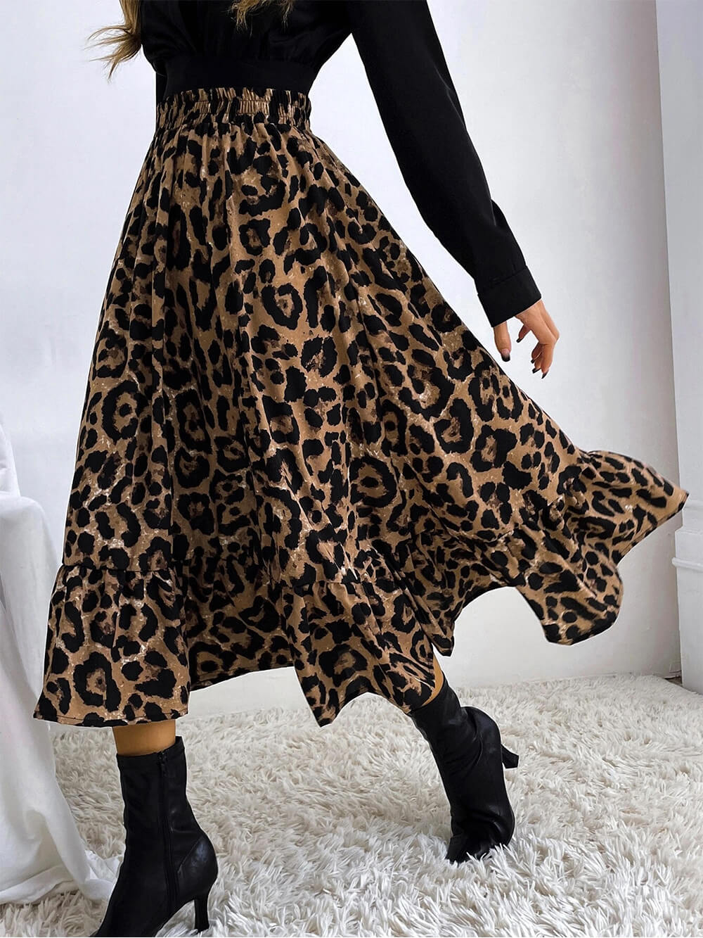 Falda sexy de cintura alta con estampado de leopardo