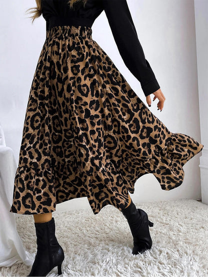Falda sexy de cintura alta con estampado de leopardo