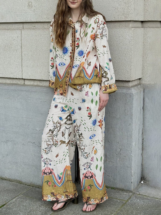 Características Conjunto De Pantalones Con Cintura Elástica Suelta Y Estampado Étnico