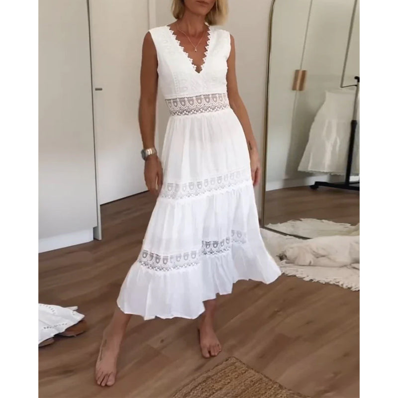 Vestido de tirantes de encaje elegante con escote en V