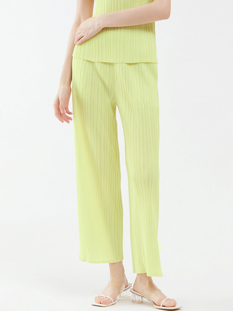 Pantalones plisados casuales de pierna ancha para mujer