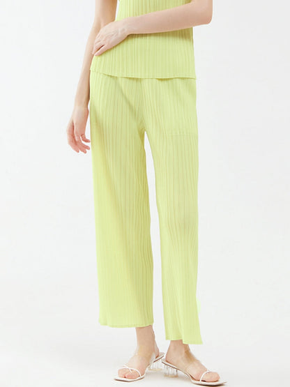 Pantalones plisados casuales de pierna ancha para mujer