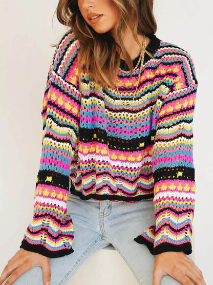 Jersey de rayas con cuello redondo de color medio
