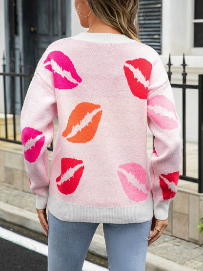 Suéter tipo jersey de punto con cuello en V de Lips of Love