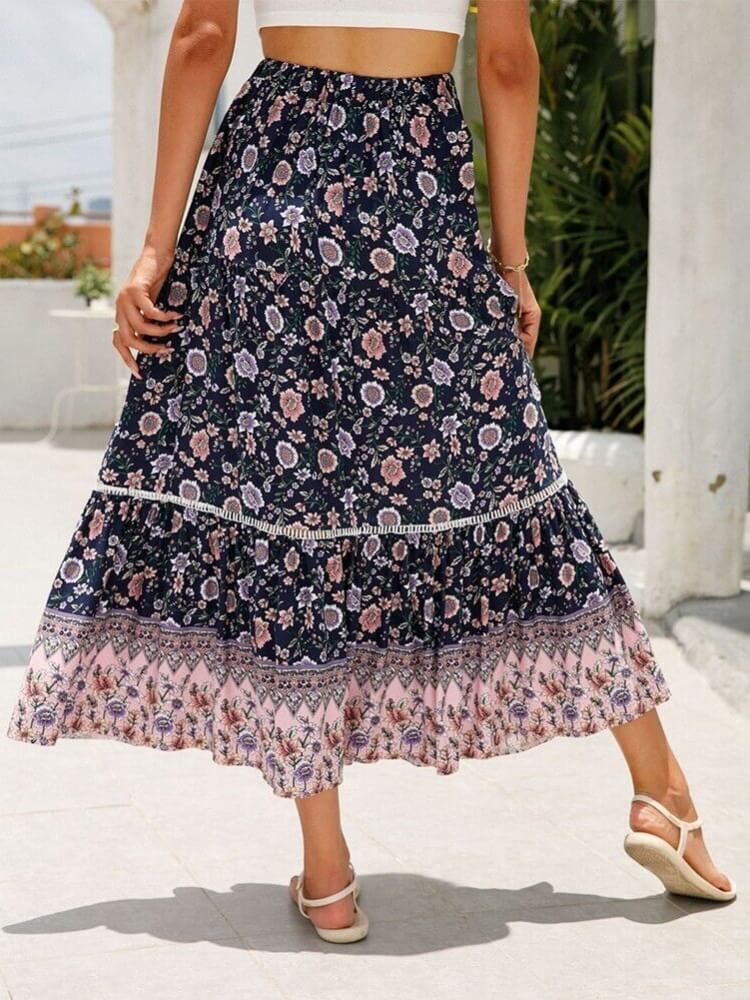 Falda escalonada floral de Midnight Meadows