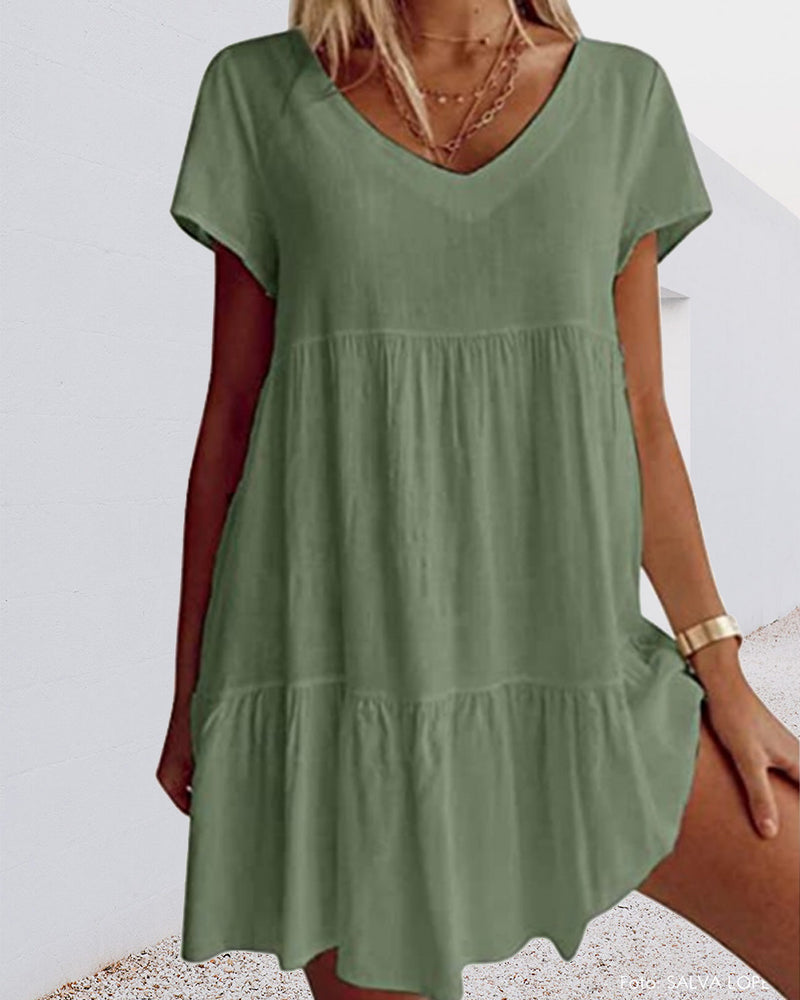 Vestido corto casual de manga corta: cómodo, con caída suelta y elegante