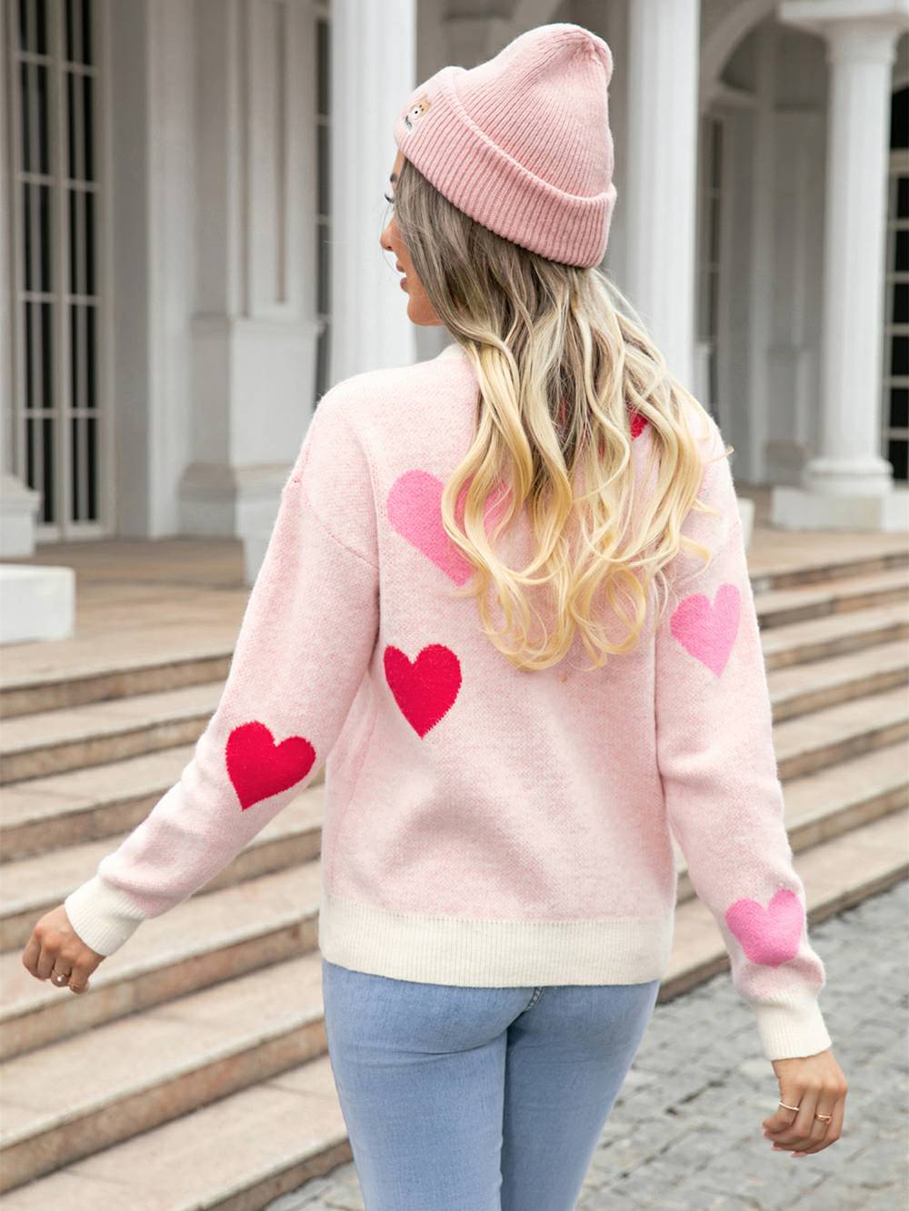 Suéter tipo jersey de punto acogedor con escote corazón