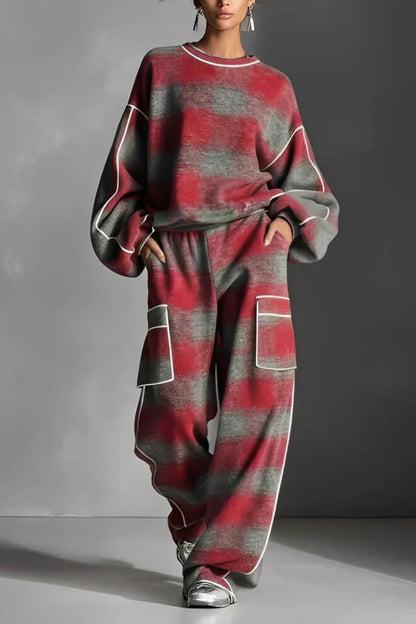 Conjunto de chándal a cuadros rojo y gris con contraste