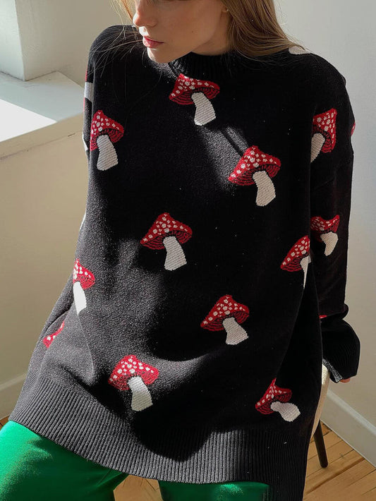 Kontrastierender Pullover mit Pilz-Print