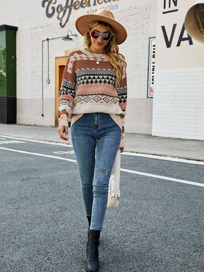 Jersey de punto con patchwork multicolor en jacquard