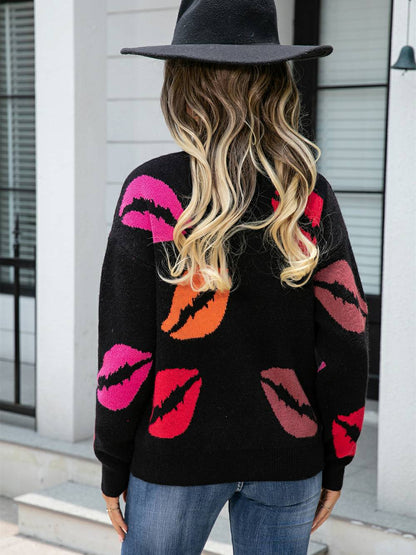 Suéter tipo jersey de punto con cuello en V de Lips of Love