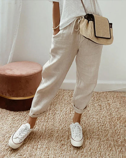 Pantalón de algodón 100% – atemporal, de color liso y cómodo