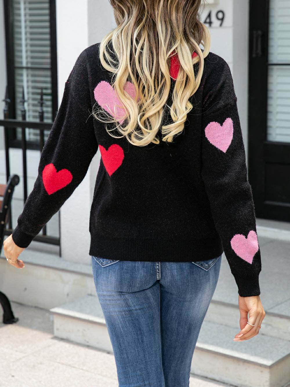 Suéter tipo jersey de punto acogedor con escote corazón