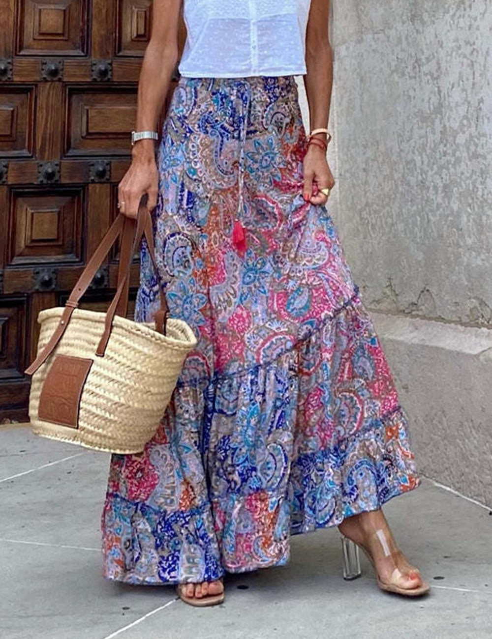 Falda larga hippie gitana con volantes