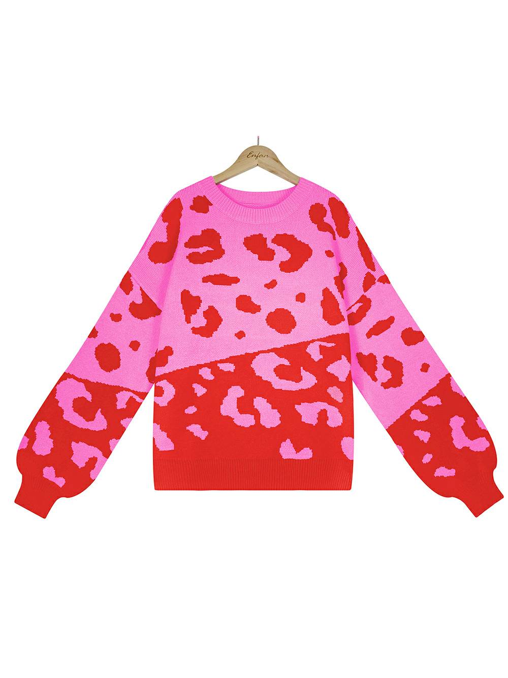 Suéter de punto con cuello redondo y estampado de leopardo elegante