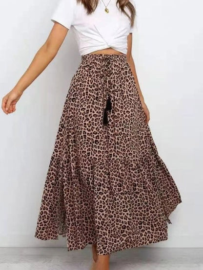 Faldas largas con estampado de leopardo marrón