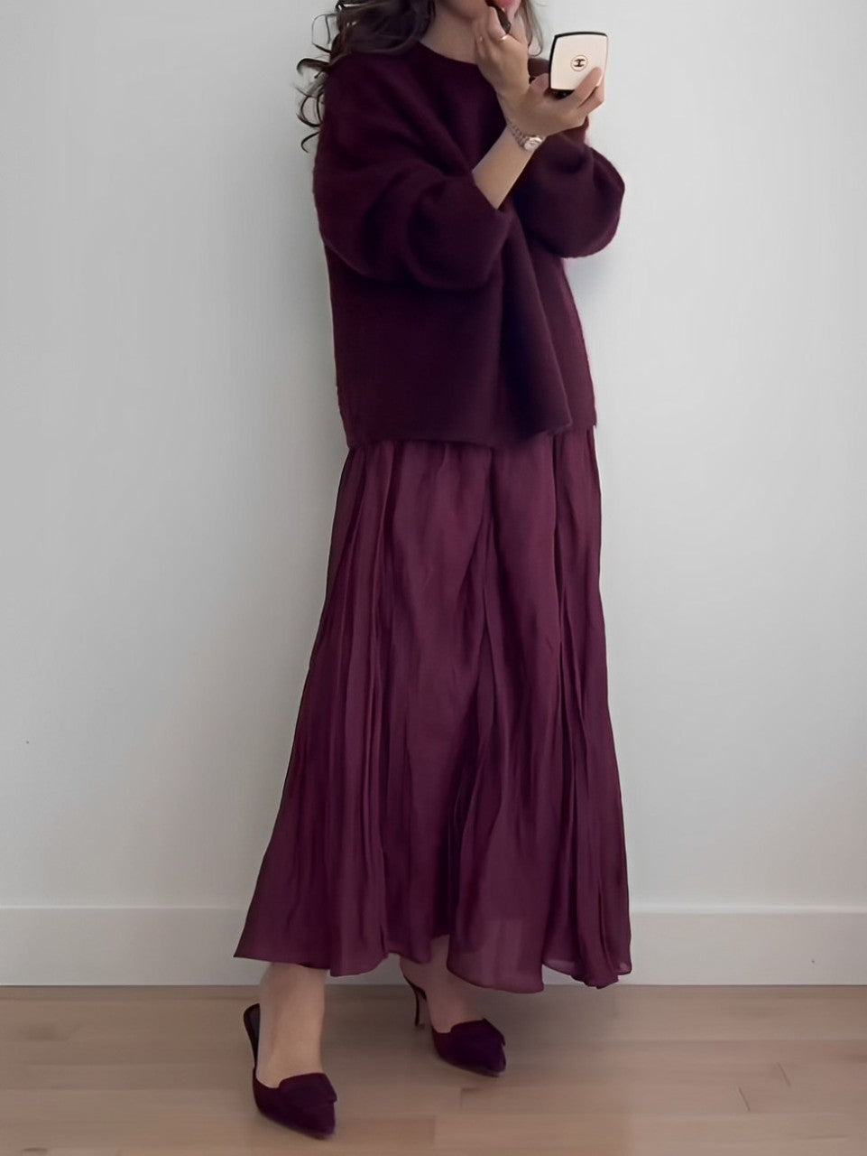 Conjunto de suéter y falda de mezcla de mohair de gran tamaño