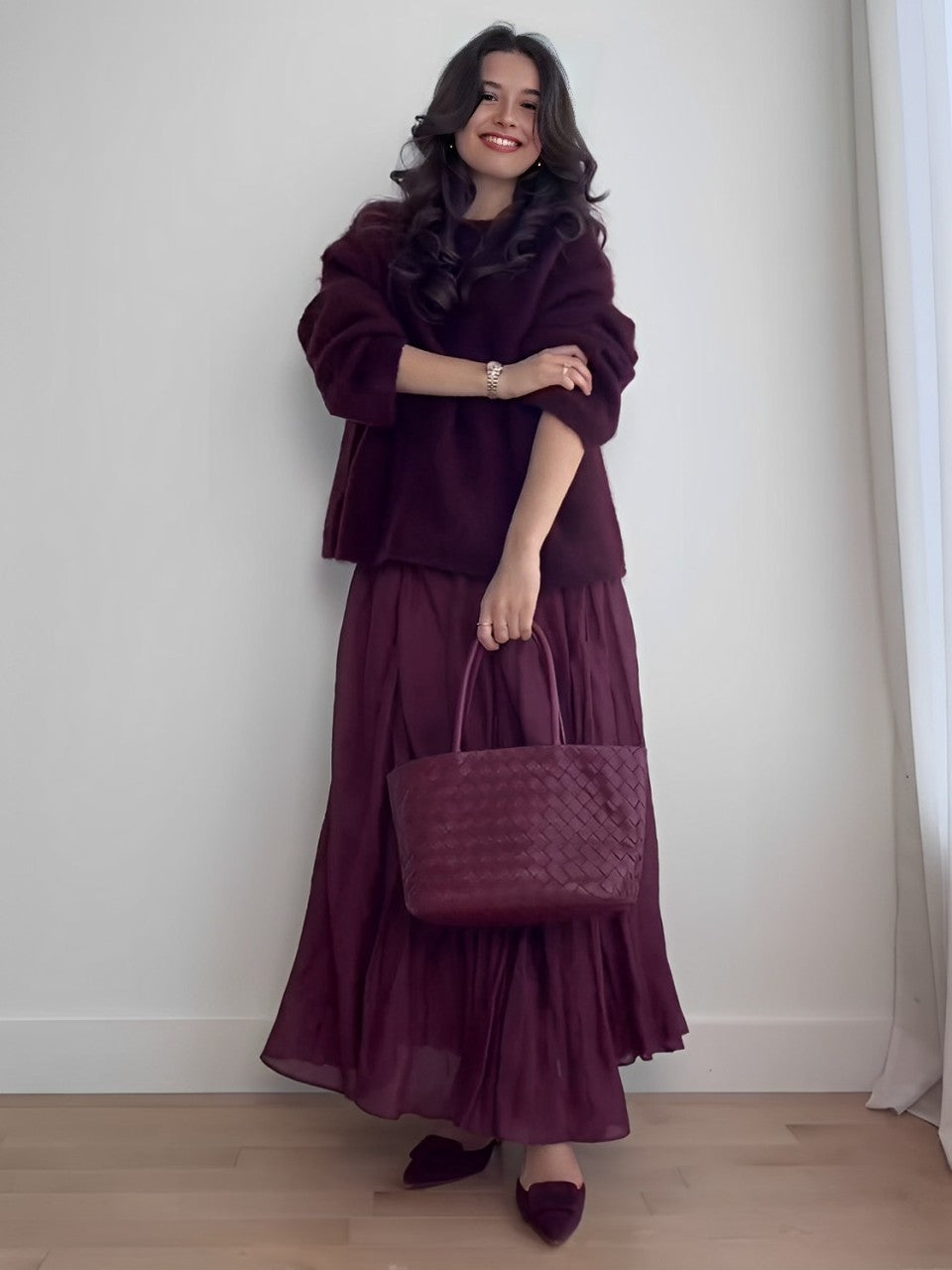 Conjunto de suéter y falda de mezcla de mohair de gran tamaño