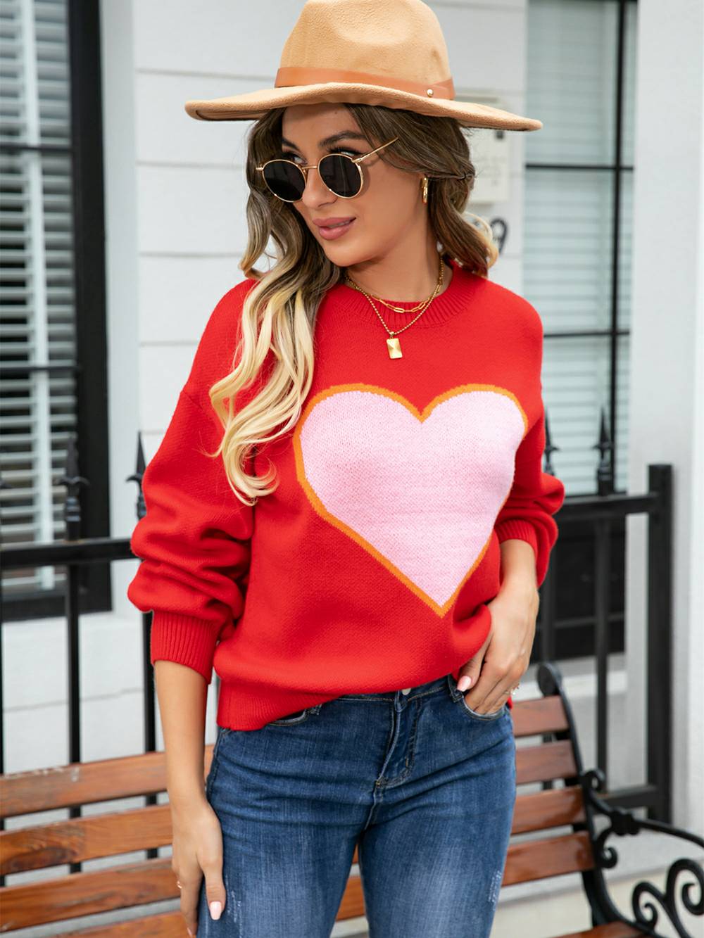 Suéter tipo jersey de punto con forma de corazón