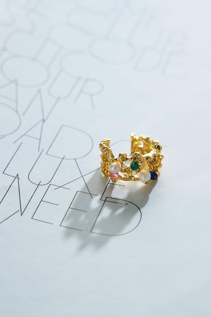 Anillo de piedras preciosas chapado en oro de 18k oro