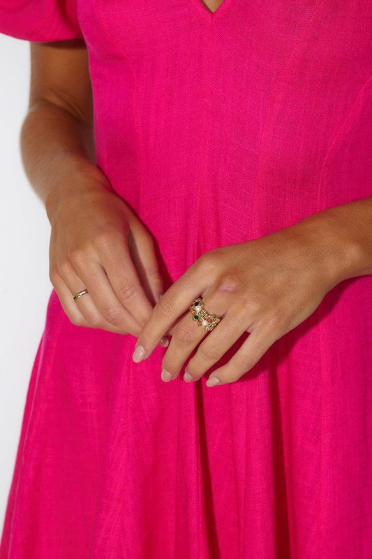 Anillo de piedras preciosas chapado en oro de 18k oro