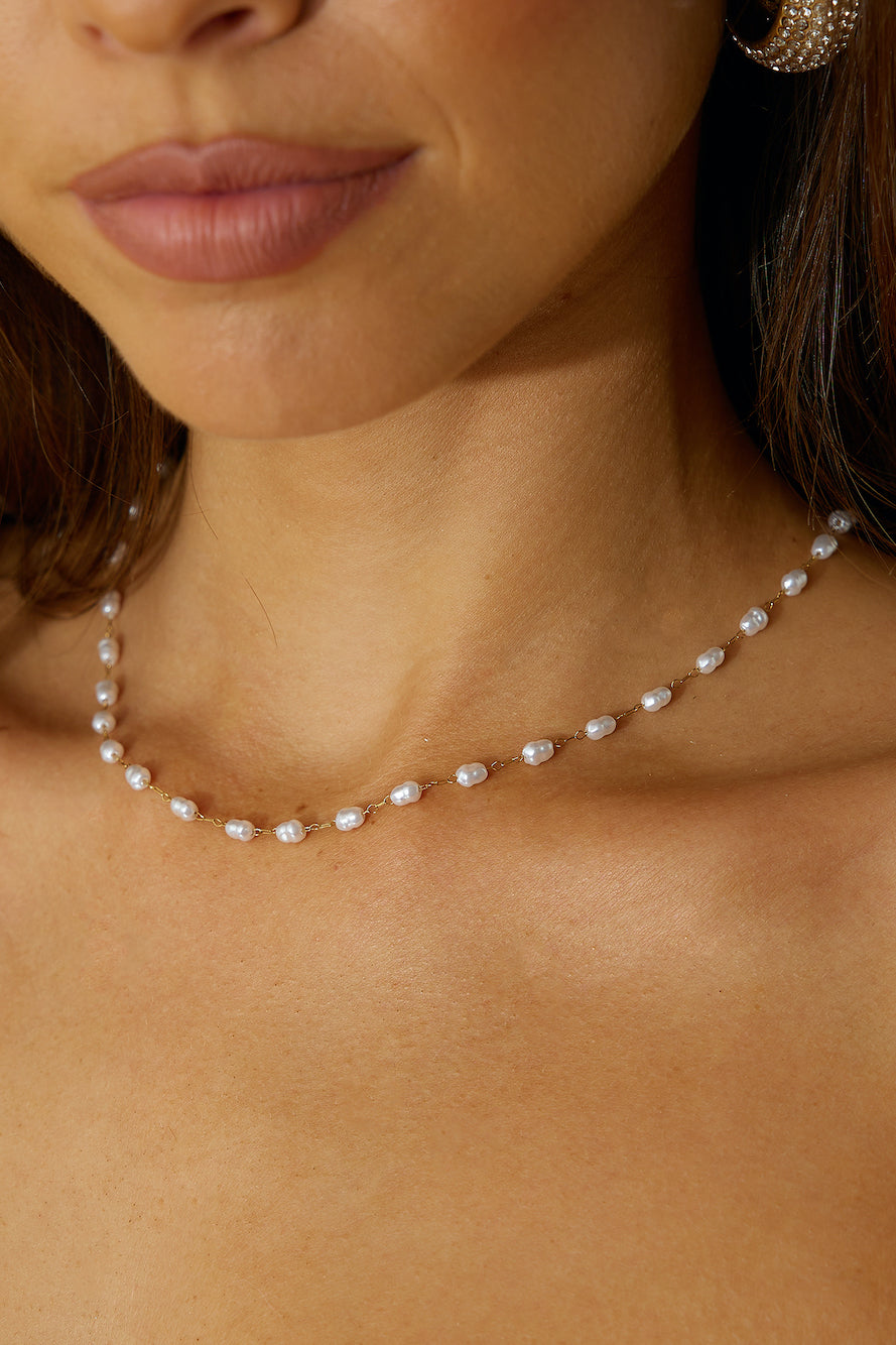 Collar Agua Dulce Bañado En Oro 18k Oro