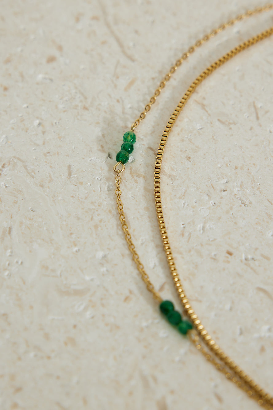 Collar Touch Verde Chapado En Oro 18k Oro
