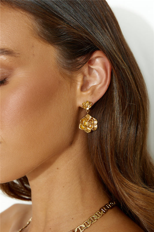 Pendientes Full Bloom Bañados En Oro 18k Oro