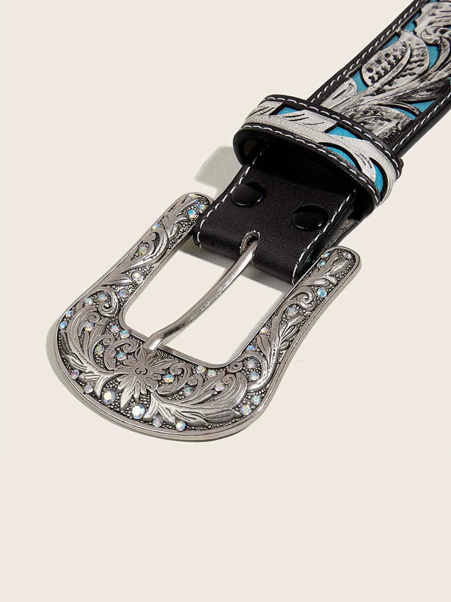 Cinturón personalizado para mujer de cuero PU con relieve y pedrería