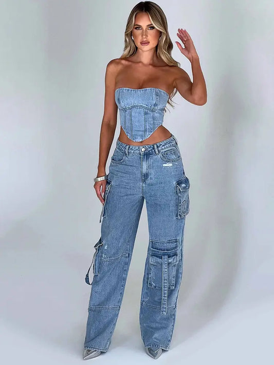 Jeans de cintura baja con bolsillos