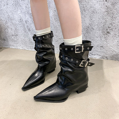 Botas retro Martin de tacón grueso y punta puntiaguda