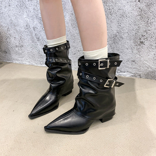 Botas retro Martin de tacón grueso y punta puntiaguda