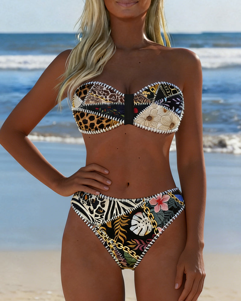 Bralette de bikini con bloques de color