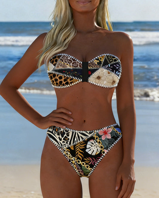 Bralette de bikini con bloques de color