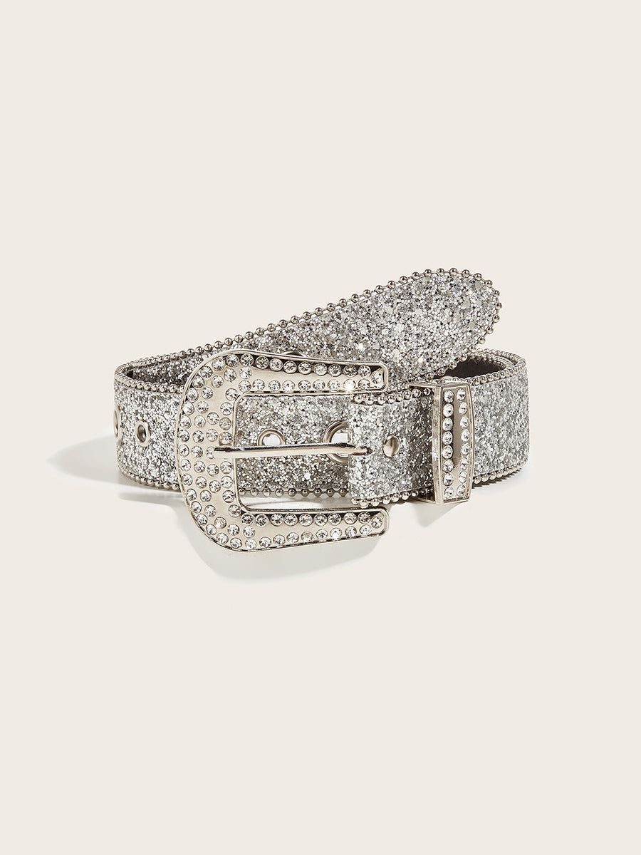Cinturón de hebilla adornado con piedras brillantes para mujer