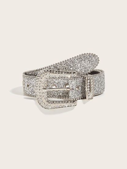 Cinturón de hebilla adornado con piedras brillantes para mujer