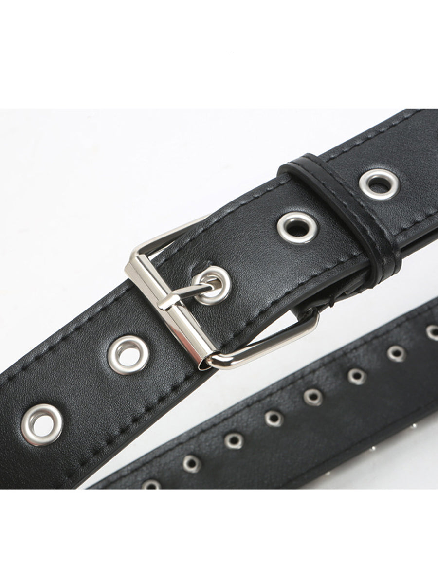 Cinturón de cintura adornado con tachuelas de cuero sintético estilo punk negro para mujer