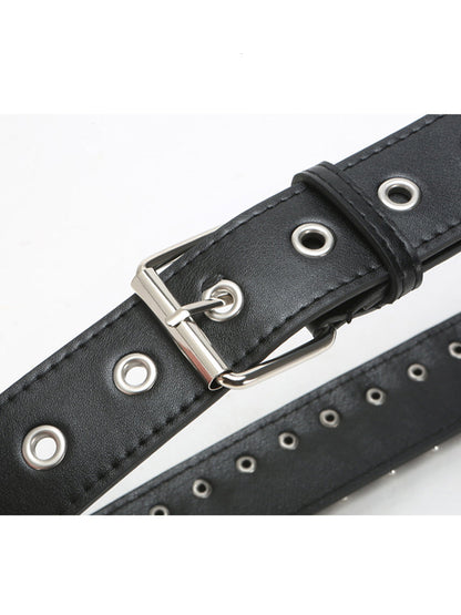 Cinturón de cintura adornado con tachuelas de cuero sintético estilo punk negro para mujer