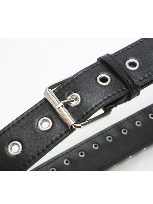 Cinturón de cintura adornado con tachuelas de cuero sintético estilo punk negro para mujer