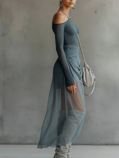 Conjunto asimétrico gris transparente con recortes